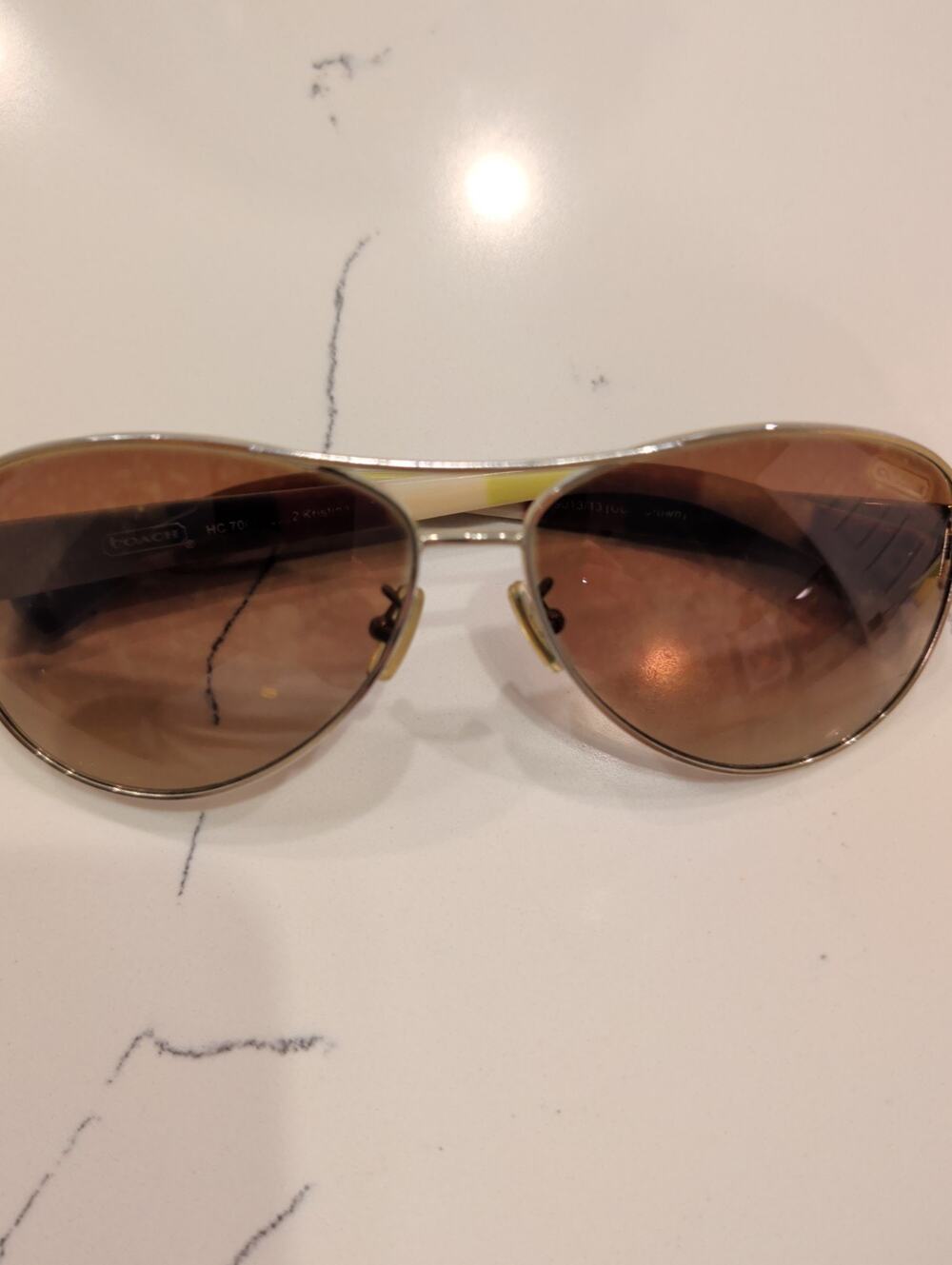 Coach Kristina HC7003 Gold/Brown Pilot Sunglasses, 59-13-135, Authentic